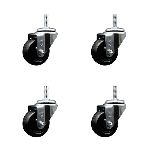3 Inch Hard Rubber Wheel Swivel 58 Inch Threaded Stem Caster Set Service Caster